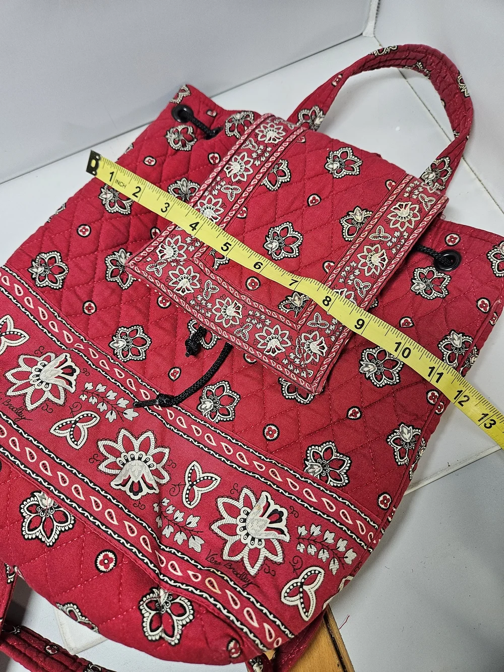 Vera Bradley Red Bandana Print Quilted  Drawstring Tote Backpack Bag